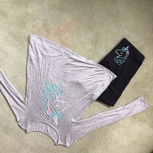 Justice long sleeved shirt and legging outfit.